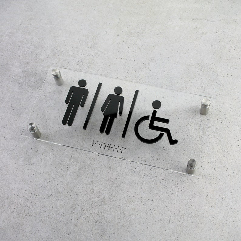 Restroom Sign with ADA - Toilet Door Plaque - All Gender Restroom Plate - Acrylic All Gender Sign