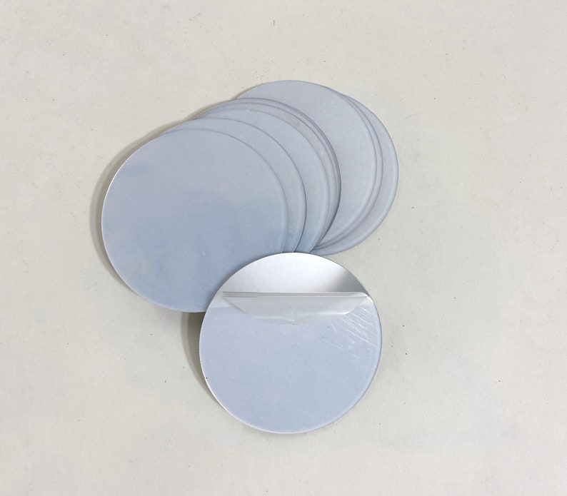 Round Acrylic Craft Mirrors 1mm Thin, Self-Adhesive - Pack of 10