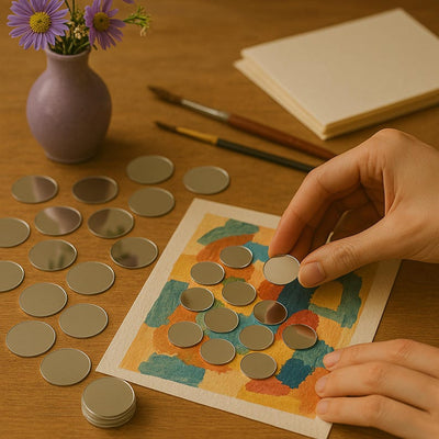 Round Acrylic Craft Mirrors 1mm Thin, Self-Adhesive - Pack of 10