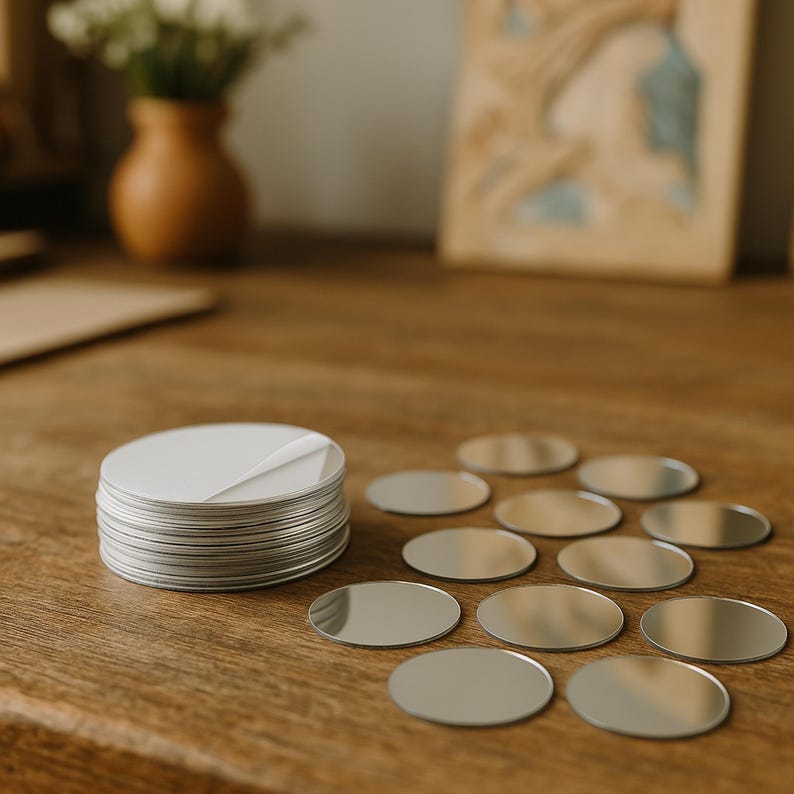 Round Acrylic Craft Mirrors 1mm Thin, Self-Adhesive - Pack of 10