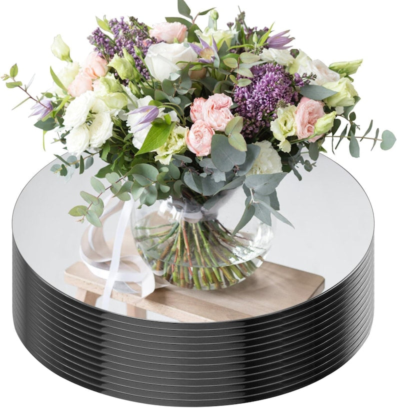 12" Round Mirrors for Centerpieces for Tables, Round Mirrors Trays Plates for Centerpieces, Decorations, Baby Shower Party, 3mm, 12 PCS