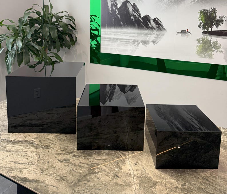 Food Risers for Buffet Table – Black Acrylic Display Box Set of 3