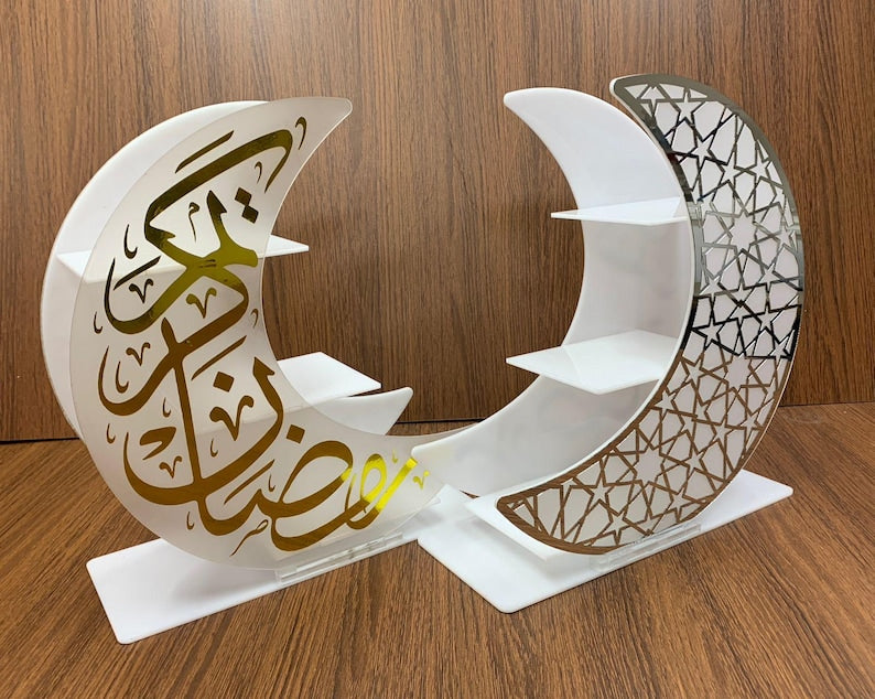 Ramadan Crescent Acrylic Stand | Shelf for Dates and Nuts | Eid Mubarak Gift
