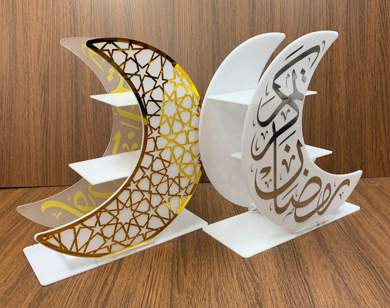 Ramadan Crescent Acrylic Stand | Shelf for Dates and Nuts | Eid Mubarak Gift