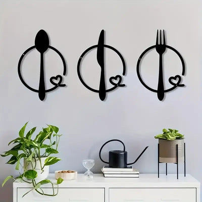 Spoon, Knife and Fork With heart - Beautiful Kitchen Wall Decal - Best For Gifting