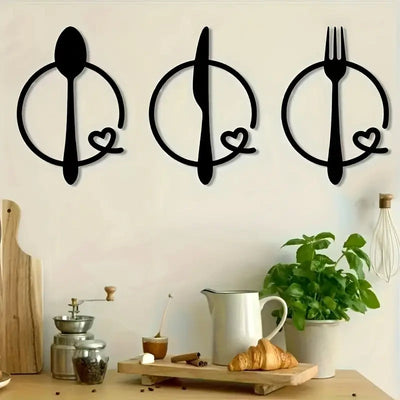 Spoon, Knife and Fork With heart - Beautiful Kitchen Wall Decal - Best For Gifting